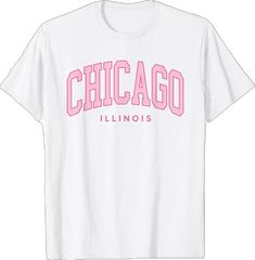 PRICES MAY VARY. Vintage Chicago Pink Retro Preppy Throwback Girls Womens shirt for Chicago fans! This Chicago Illinois apparel design features Varsity Athletic Style Retro Preppy Throwback Text graphics! Perfect souvenir t-shirt vacations to Illinois! Retro Chicago Illinois souvenir tshirt features a Throwback look. This girls souvenir apparel t shirt is great to show pride in your home town! Travel to visit family reunions with these matching apparel outfits! Lightweight, Classic fit, Double-n Pink College T-shirt With Text Print, Pink Graphic Tee For College, College Graphic Tee In Pink, Pink Slogan T-shirt For School, College Pink Graphic Print T-shirt, Trendy Pink T-shirt For College, Pink Graphic Print T-shirt For College, Pink Text Print T-shirt For College, Pink College T-shirt For Summer