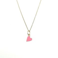 Our new, hand-painted enamel heart necklace adds a perfect pop of color to any look! This necklace is classic and dainty on its own, but also layers great with your other favorite Tiny Tags necklaces and charms, making the perfect stack! available in gold vermeil or sterling silver hangs on adjustable length, coordinating cable chain with lobster claw clasp charm measures 7.5 mm in diameter Valentine's Day Enamel Heart Pendant Necklace, Pink Enamel Heart Pendant Jewelry, Enamel Heart Pendant Necklace For Gift, Enamel Heart Charm Necklace For Gifts, Enamel Heart Charm Necklace For Valentine's Day, Valentine's Day Gift Enamel Charm Necklaces, Valentine's Day Gift Enamel Charm Necklace, Trendy Heart Pendant Jewelry With Heart Print, Pink Enamel Necklace For Valentine's Day