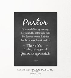 a chalkboard sign with the words pastor written in white ink on it, against a white wall