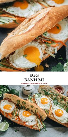 egg banh mi sandwich with avocado and cilantro on the side