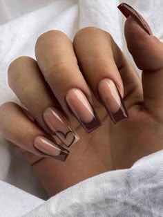 Brown Nails Minimalist, Minimalist Brown Nails, Minimalistic Fall Nails, French Manicure Brown, Birthday Nail Designs, Unghie Sfumate, Brown Nails Design