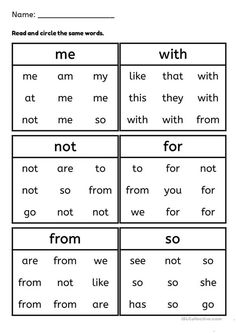 printable worksheet for reading words