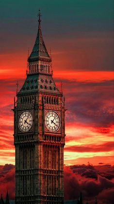 the big ben clock tower towering over the city of london at sunset or sunrise time