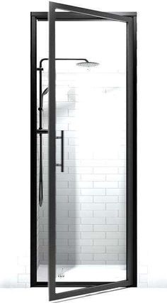 Black Frame Shower Doors | Gridscape GS3 | Modern | Clear Glass | Coastal Shower Doors Gridscape Shower Door, Coastal Shower Doors, Black Shower Doors, Custom Shower Doors, Framed Shower Door, Rustic Shabby Chic, Custom Shower, Residential Interior Design, Shower Screen