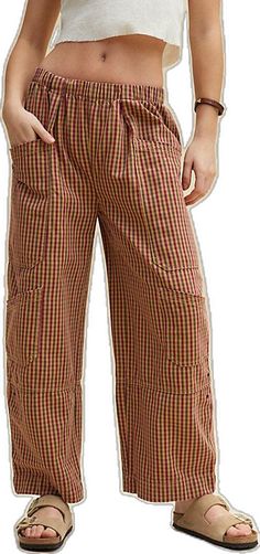 Relaxed Fit Cotton Plaid Pants, Casual Cotton Plaid Pants, Casual Plaid Cotton Pants, Casual Gingham Wide Leg Bottoms, Casual Wide Leg Gingham Bottoms, Trendy Plaid Cotton Pants, Casual Gingham Cotton Bottoms, Plaid Cotton Wide-leg Pants, Plaid Wide-leg Cotton Pants