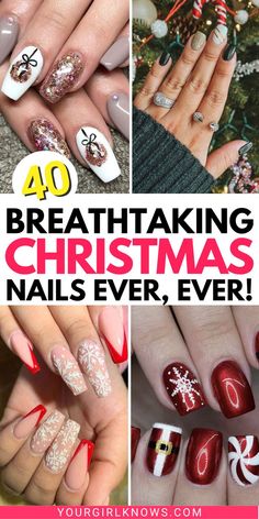 Get your nails in the holiday spirit with these 40 festive nail designs. Whether you're looking for a classic red and green design or something more unique, we've got you covered. So get ready to deck your digits in style this Christmas! Sparkly Christmas Nails, Christmas Nail Designs Holiday, Santa Nails, Christmas Simple, December Nails