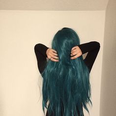 Cerulean Sea Hair Color, Long Teal Hair, Black And Turquoise Hair, Aquamarine Hair Color, Greenish Blue Hair, Dyed Wavy Hair, Crazy Colored Hair, Green Hair Aesthetic, Dark Teal Hair