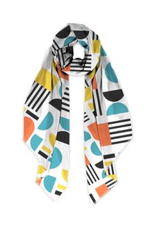 Modal Scarf - Geometric Shapes by VIDA Original Artist Geometric Shapes Design, Black Rectangle, Fall Scarves, Eco Chic, Silky Scarf, Pink Abstract, Purple Rain, Tropical Floral, Modern Outfits