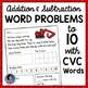 a red and white sign that says word problems to 10 cvc words on it