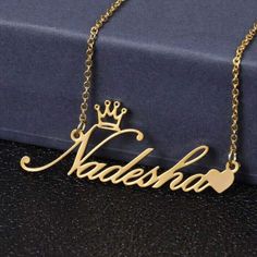 "About Item:- Custom Name Necklace Title:-Custom Name Heart Crown Necklace, 18K Gold Plated Name Necklace, Personalized Name Necklace, Birthday Gift for Her,  Mothers Day Gift, Mom Gift, Christmas Gifts, Script Name necklace, Dainty Necklace  This personalized name necklace is a perfect gift for birthday, anniversary, Christmas, bridesmaid, graduation, wedding, engagement, best friend, mom and sisters. Material: Solid 925 Sterling Silver/ Brass/ Copper .（We are highly recommend that you should wear sterling silver jewelry if you are sensitive skin.） Item:- Name Necklace Chain length:-  14\",16\",18\",20\", 22\", 24\" (If you have Custom length For your Necklace, please contact us ,we will customize the length for you.)  ► Packing in a beautiful gift box. ►  Please be sure your customized c Customized Name Necklace For Anniversary Gift, Gold Necklace For Father's Day Birthday Gift, Rose Gold Name Necklace For Birthday And Valentine's Day, Heart Pendant Name Jewelry For Gift, Name Necklace For Birthday Or Valentine's Day, Personalized Gold Name Necklace For Father's Day, Customized Nameplate Jewelry For Birthdays, Customized Heart-shaped Name Necklace As Gift, Valentine's Day Nameplate Necklace With Hallmark