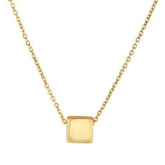 14k Yellow Gold Diamond Cut Square Shape Pendant Chain Necklace, 18" Cube Pendant, Diamond Bar Necklace, Elephant Pendant Necklace, Key Pendant Necklace, Infinity Pendant, Bar Pendant Necklace, Cuban Link Chain Necklaces, Fancy Necklace, Gold Fashion Necklace