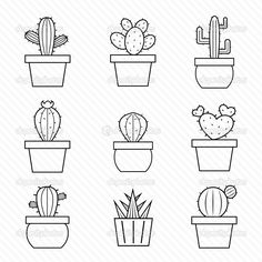 potted plants and cacti line icons