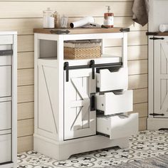 a kitchen with white cabinets and drawers in it