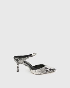 Snake Print Heels With Pointed Toe For Evening, Evening Heels With Snake Print And Pointed Toe, Spring Snake Print Pointed Toe Heels, Formal Snake Print Heels With Pointed Toe, Elegant Snake Print High Heels, Elegant High Heels With Snake Print, Chic Snake Print Heels, Heeled Mule, Snake Leather