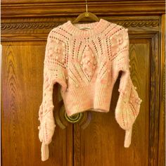 The Celestial Cropped Sweater In Light Pink Collection, Stargazer. A Wool Blend Cropped Sweater With Blouson Sleeves And Crochet Applique. Wool Blend Cropped Sweater Blouson Sleeves Crochet Applique Retail Price: $850+Tax Pink Collection, Crochet Applique, Cropped Sweater, Colorful Sweaters, Wool Blend, Light Pink, Sweaters For Women, Wool, Knitting