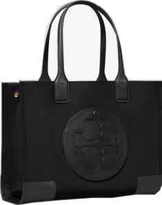 Canvas Tote Shoulder Bag With Logo Hardware, Casual Tote Bag With Logo Hardware, Black Bags With Logo Patch For Daily Use, Shopping Canvas Bag With Logo Hardware, Shopping Bags With Logo Hardware On Canvas, Travel Tote Bag With Logo Hardware, Functional Everyday Shoulder Bag With Logo, Nylon Logo Bags For Daily Use, Black Everyday Bags With Logo Patch