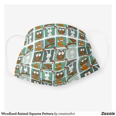 Woodland Animal Squares Pattern Cloth Face Mask Fox Face, Woodland Animal, Cloth Face Mask, Animal Decor, Square Pattern, Nursery Themes, Be Proud