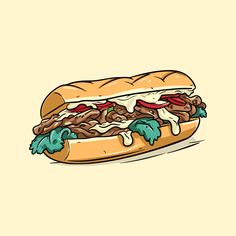 a drawing of a sandwich with meat and cheese