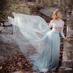 This Is A Beautiful Custom Made Gown, That Consists Of Three Parts; A Corset, Embroidered Top And Skirt. For The Corset Cup Size, It Fits A 34dd Waist 35” Bust 34” Hips 39” Arm Length For Sleeves 27.5” Blue Gown With Tulle Skirt And Fitted Bodice, Blue Tulle Wedding Gown, Blue Wedding Gown With Tulle Skirt, Blue Fitted Gown With Tulle Skirt, Blue Sheer Dress For Wedding, Light Blue Sheer Wedding Dress, Blue Long Sleeve Lace Gown, Blue Evening Dress With Sheer Sleeves For Wedding, Light Blue Dress For Wedding Night