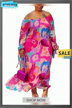 Off Shoulder Printed Casual Maxi Dresses Casual Long Sleeve Maxi Dress For Beach Season, Casual Multicolor Long Sleeve Maxi Dress, Casual Long Sleeve Multicolor Maxi Dress, Pink Printed Maxi Dress For Fall, Fall Pink Printed Maxi Dress, Casual Multicolor Non-stretch Maxi Dress, Fall Season Pink Printed Maxi Dress, Trendy Beach Dresses For Fall, Pink Maxi Dress For Fall Vacation