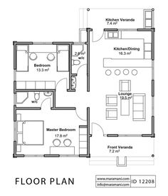 the floor plan for a two bedroom apartment with an attached kitchen and living room area