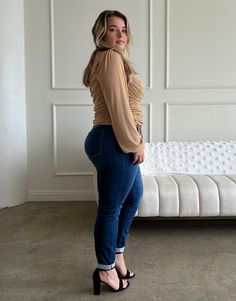 The Plus Size Soft Stretch Jeans are the most comfortable jeans you'll ever wear. These jeans feature an elastic waistband, five functional pockets, and a skinny silhouette. These pants are pull-on, with no zippers or buttons. The material is a soft, stretchy denim. These jeans are made from 57% cotton, 26% polyester, 15% rayon, and 2% spandex. Machine wash cold. Imported. Model is wearing a 1XL. Plus Size Casual Fashion, Plus Size Soft, Most Comfortable Jeans, Iskra Lawrence, Big Legs, 70s Inspired Fashion, Hour Glass, Comfortable Jeans, Hot Jeans