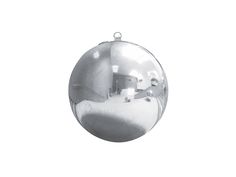 a shiny silver ball ornament on a white background