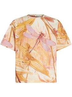 amber yellow/light pink cotton all-over graphic print crew neck short sleeves straight hem Latest T Shirt, Yellow Light, T Shirt Vest, Pink Cotton, Light Yellow, Cotton T Shirt, Printed Cotton, Short Sleeve Shirt, Graphic Prints