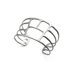 Organic cage cuff in sterling silver or brass. - 1 1/2” wide - 5.5" around with a 1" gap, can be slightly adjusted Modern Oxidized Cuff Bracelet Bangle, Modern Oxidized Finish Cuff Bracelet Bangle, Modern Oxidized Finish Cuff Bangle Bracelet, Contemporary Metal Cuff Bracelet, Modern Cuff Bracelet With Oxidized Finish, Modern Silver Cuff Bracelet With Oxidized Finish, Adjustable Metal Contemporary Cuff Bracelet, Modern Adjustable Sterling Silver Cuff Bracelet, Modern Silver Metal Cuff Bracelet