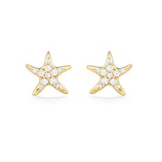 14K Yellow Gold Starfish Stud Earrings with 0.22 Carats (total weight) of Pavé Set Diamonds. The earrings measure approximately 3/8". Sea Life Jewelry, Fine Jewels, Sea Life, Pave Diamonds, Starfish, Instagram Followers, Diamonds, White Gold, Stud Earrings