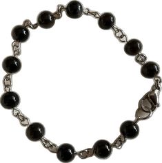 Hypoallergenic Black Round Bracelets, Silver Obsidian Beaded Bracelets, Silver Obsidian Beaded Bracelets With Round Beads, Elegant Black Hypoallergenic Bracelets, Black Hypoallergenic Beaded Bracelets, Black Hypoallergenic Round Beads Jewelry, Silver Rosary Bracelet With Black Round Beads, Hypoallergenic Black Beaded Bracelets, Hypoallergenic Black Round Beads Jewelry