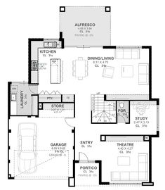 the floor plan for a two bedroom house with an attached garage and living room area