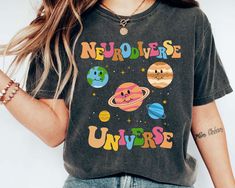 Retro Neurodiverse Universe Comfort Colors Shirt, Autism Awareness Washed T-shirt, Teacher Special Education Gift, Space Neurodiversity Tee WELCOME TO VORYAN ! ✔️ ORDERING INSTRUCTIONS 1. Please ensure you have thoroughly read all the provided information and viewed all the photos. 2. After doing so, select your preferred shirt style, size, and color from the options available in the dropdown menu. 3. To add more items to your order, use the back button and follow the same process. 4. When you'v Fun Shirts For Women, Sped Teacher Outfits, Slp Outfits, Cutesie Outfits, Social Worker Outfits, Speech Shirts, Teacher Wear, Teacher Craft, Funny T Shirt Sayings