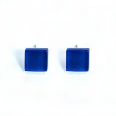 deep blue earrings, everyday earrings, casual earrings, geometric jewelry, elegant stud earrings, minimal earrings, square studs, simple Blue Glass Earrings For Gift, Minimalist Glass Earrings For Gift, Modern Blue Earrings For Everyday, Modern Blue Earrings For Everyday Wear, Modern Light Blue Earrings Gift, Modern Blue Everyday Earrings, Blue Minimalist Hypoallergenic Earrings, Minimalist Hypoallergenic Blue Earrings, Minimalist Blue Everyday Earrings