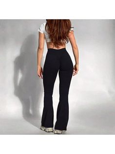 Women's High Waist Flare Leggings Yoga Pants, High Stretch Bell Bottom Yoga Pants For Running Yoga Riding Black    Polyester Plain Flare Leg High Stretch  Women Activewear, size features are:Bust: ,Length: ,Sleeve Length: Bell Bottom Yoga Pants, Sports Pants Women, Running Yoga, Flare Leggings, Bell Bottom, Outdoor Woman, Sport Pants, Active Wear For Women, Bell Bottoms