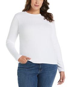 Ribbed Crew Neck Tee (White) Ladies Top, Petite Pants, Women Long Sleeve Tops, Dress With Cardigan, Crew Neck Tee, Modern Fit, Black Tee, Long Sleeve Top, Long Sleeve Shirt