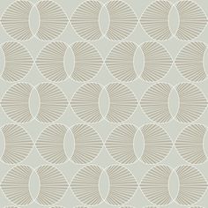 a beige and white wallpaper pattern with wavy lines in the shape of circles on a light green background