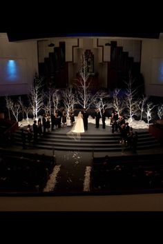 an overhead view of a wedding ceremony at night