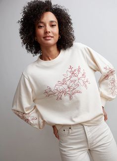 Holly Pullover - Grey State Holiday Cotton Sweater With Long Sleeves, Winter White Cotton Sweater, Relaxed Fit, Holiday Long Sleeve Cotton Sweater, Winter White Cotton Sweater With Relaxed Fit, Winter White Long Sleeve Lounge Top, Winter White Long Sleeve Loungewear Top, Winter White Relaxed Fit Cotton Sweater, Long Sleeve Cotton Sweater For Holiday, Relaxed Fit Cotton Sweater In Winter White