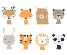 an image of animals that are in the shape of faces on a white background illustration