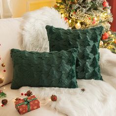 44231649656995|44231649689763|44231649722531 Christmas Tree Pillow, Tree Pillow, Christmas Pillowcases, Green Throw Pillows, Green Rooms, Christmas Plush, Plush Fabric, Christmas Pillow Covers, Wool Pillows