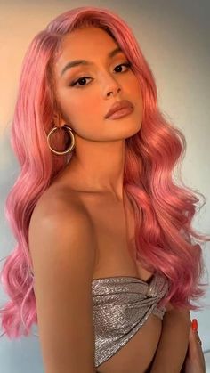 People With Pink Hair, Pink Rose Gold Hair, Pink Hair Wigs, Barbie Pink Hair, Pink Hair Inspiration, Bubblegum Hair, Pink Hair Wig, Long Pink Hair, Pink Wig