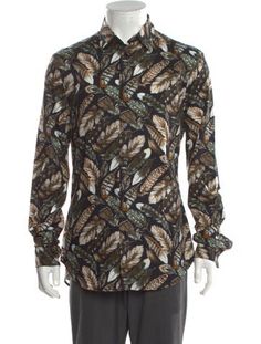 Roberto Cavalli ShirtBlackPrintedPoint CollarLong Sleeve with One-Button Barrel CuffsButton ClosureFit: Shirts by Roberto Cavalli typically fit slim, please consider taking a size up. Formal Printed Shirt For Fall, Coat Pant, Outerwear Sweater, Roberto Cavalli, Sweater Coats, Sweater Accessories, Jacket Tops, Dress Accessories, Long Sleeve Shirt