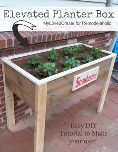 an elevated planter box with plants growing in it