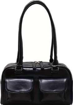 Black Shoulder Bag For Office With Zipper Pocket, Black Satchel With Zipper Pocket For Office, Chic Shoulder Bag With Zipper Pocket For School, Square School Satchel With Zipper Closure, Square Satchel With Zipper Closure For School, Square Leather Shoulder Bag With Zipper Pocket, Square Leather Satchel With Zipper Closure, Black Office Satchel With Zipper Closure, Business Faux Leather Shoulder Bag With Zipper Pocket