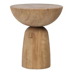 a small wooden stool sitting on top of a white background