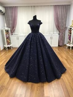 SSR609,navy blue off shoulder v-neck cap sleeves tulle sequins evening dress · SheSheRose · Online Store Powered by Storenvy Navy Blue Ball Gown, Long Ball Gown, Blue Ball Gown, Ball Gown Prom Dress, Black Ball Gown, Off Shoulder Evening Dress, Ball Gown Dress, Blue Ball Gowns, Blue Ball