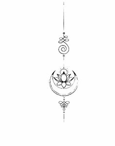 a black and white drawing of a flower hanging from the side of a pole with two circles