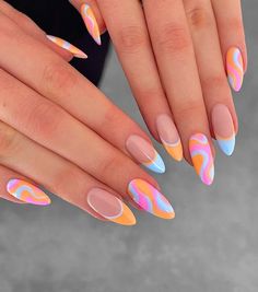 Check out this captivating nail art, showcasing neon swirls on a nude base, that creates a stunning summer illusion. Intrigued? Click to explore more of such mesmerizing designs.via@phoebesummernails Spring Break Nails, Unghie Nail Art, Bright Summer Nails, Broken Nails, Summery Nails, Vibrant Nails, Vacation Nails, Nail Arts, Nail Designs Summer