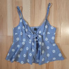 Brand New Never Worn H Cute Fitted Tops For Picnic, Blue Summer Top For Picnic, Blue Summer Tops For Picnic, Cotton Gingham Tops For Vacation, Blue Cotton Top For Picnic, Cute Gingham Tops For Summer, Spring Day Out Plaid Tops, Gingham Tops For Beach In Spring, Summer Gingham Top For Day Out